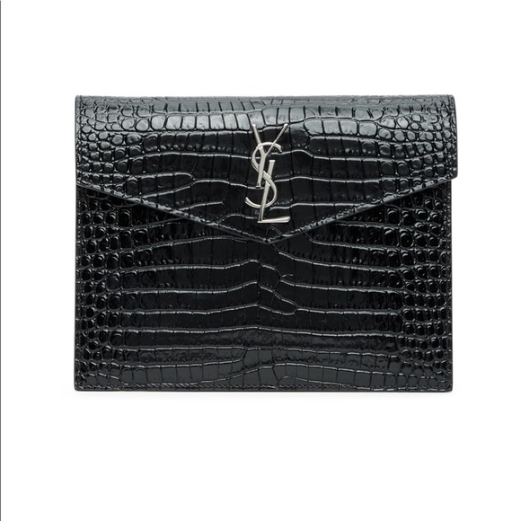 Saint Laurent Handbags - Saint Laurent Black Croc Uptown Baby Pouch
